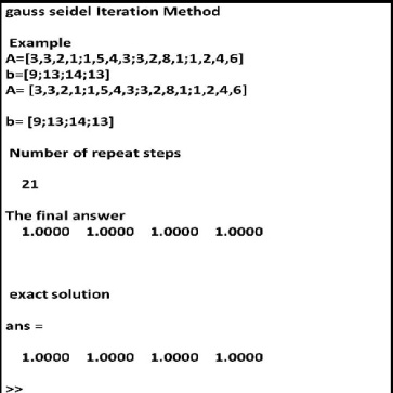 حل معادلات n*n به روش تکرار  گوس سایدل در متلب و مقایسه با مقدار دقیق آن