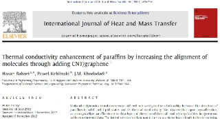 ترجمه مقاله افزایش رسانایی حرارتی پارافین ها به روش بهبود نظم صف بندی مولکول ها، توسط افزودن نانولوله کربنی و یا گرافن