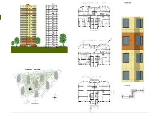 فایل اتوکد طراحی آپارتمان مسکونی همراه با سایت پلان، پلان های دقیق، مقاطع، نماها و جزئیات طراحی پروژه