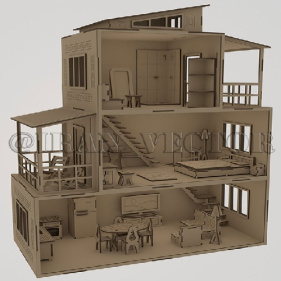 طرح پازل سه بعدی ماکت خانه با مبلمان و وسایل خانه