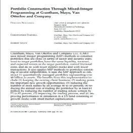 مقاله تشکیل پرتفوی از طریق برنامه ریزی مختلط-عددصحیح (MIP) در گرانتام, مایو, ون اترلو و کمپانی همراه با ترجمه و پاورپوینت