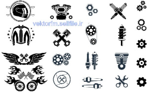 وکتور ابزار و قطعات مکانیکی -چرخ دنده موتور - آچار -چرخ -کلاه ایمنی -لباس