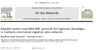 پروتکل های MAC کنترل شده قدرت تطبیقی برای بهبود گذردهی در شبکه های رادیو شناختی با سخت افزار محدود