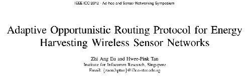 پروتکل مسیریابی فرصت طلبانه تطبیقی برای شبکه های حسگر بی سیم برداشت انرژی