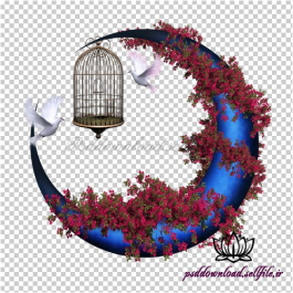 تصویر دور بری شده دکور ماه و گل،قفس و پرنده