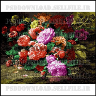 فایل نقشه دسته گل ِ گلهای رنگارنگ روی زمین-کد17