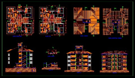 فایل اتوکد طراحی آپارتمان مسکونی همراه با پلان های کامل، برش ها و نماها
