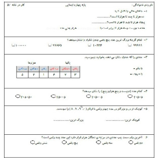 پیک آدینه ریاضی چهارم ابتدایی(از مهر تا اردیبهشت)