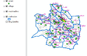 لایه  GIS شهرستانهای خراسان رضوی به همراه لایه نقطه ای شهرها و روستاهای استان