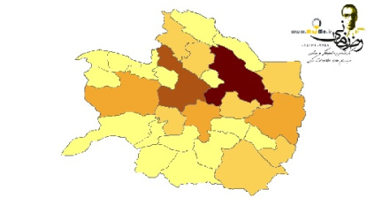 شیپ فایل تقسیم بندی شهرستانهای استان خراسان رضوی به همراه اطلاعات جمعیتی بر اساس آمار سال 95