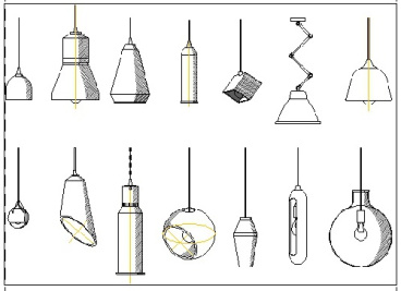 فایل اتوکد آبجکت انواع چراغ آویز