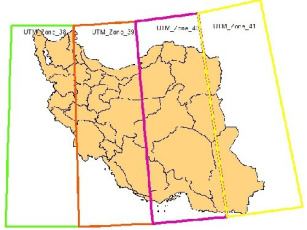 لایه وکتوری زونهای UTM ایران همراه با لایه استانهای کشور