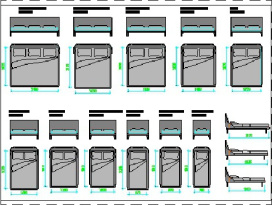 فایل اتوکد آبجکت انواع تخت خواب و تشک استاندارد