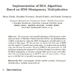 دانلود ترجمه و اصل مقاله  با موضوع پیاده سازی الگوریتم RSA بر اساس ضرب مونتگمری RNS