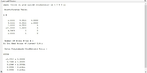 کد متلب رسم جدول راث هرویتز