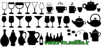 وکتور لیوان-فنجان-قوری-چای-قهوه-چای کیسه ای-بطری-استکان-ظروف-فایل کورل