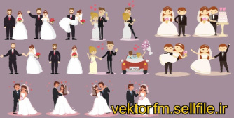 وکتور عروس و داماد-طرح کارت عروسی- عروس و داماد-مراسم ازدواج-جشن عروسی-ماشین عروس-طرح کارتونی-فایل کورل