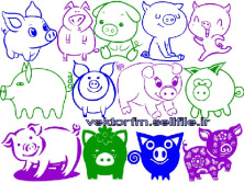 وکتور خوک-سال خوک-لگوی خوک-وکتور حیوانات کارتونی-وکتور خوک کارتونی-13 طرح-فایل کورل