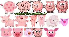 وکتور خوک-سال خوک-لگوی خوک-وکتور حیوانات کارتونی-وکتور خوک کارتونی-16 طرح-فایل کورل