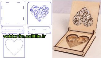 طرح برش لیزری جعبه حلقه عروسی طرح قلب-وکتور جعبه جواهرات-وکتور باکس طرح قلب ولن تاین عروسی -فایل کورل