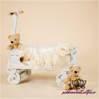 بک دراپ نوزاد گاری چوبی خرس عروسکی -کد 415