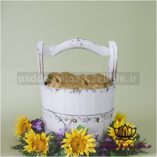 بک دراپ نوزاد سطل چوبی و گلهای آفتابگردان-کد 1028