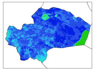 نقشه وزن مخصوص ظاهری خاک در عمق صفر سانتیمتری استان قم