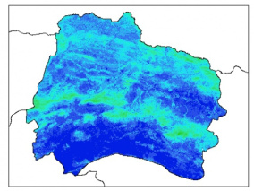نقشه وزن مخصوص ظاهری خاک در عمق صفر سانتیمتری استان خراسان شمالي