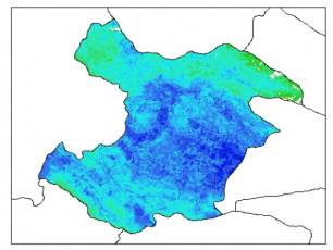 نقشه وزن مخصوص ظاهری خاک در عمق صفر سانتیمتری استان قزوين