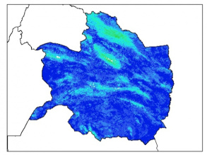 نقشه وزن مخصوص ظاهری خاک در عمق صفر سانتیمتری استان خراسان رضوي