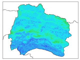نقشه وزن مخصوص ظاهری خاک در عمق 5 سانتیمتری استان خراسان شمالي