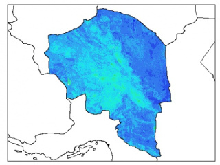 نقشه وزن مخصوص ظاهری خاک در عمق 15 سانتیمتری استان کرمان