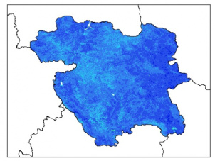نقشه وزن مخصوص ظاهری خاک در عمق 100 سانتیمتری استان كردستان