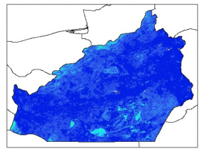 نقشه وزن مخصوص ظاهری خاک در عمق 100 سانتیمتری استان سمنان