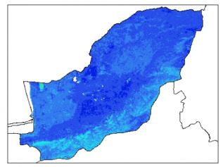 نقشه وزن مخصوص ظاهری خاک در عمق 100 سانتیمتری استان گلستان
