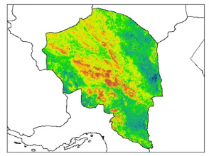 نقشه PH خاک محلول در آب در عمق صفر سانتیمتری استان  کرمان