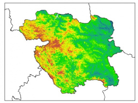 نقشه PH خاک محلول در آب در عمق 30 سانتیمتری استان  كردستان