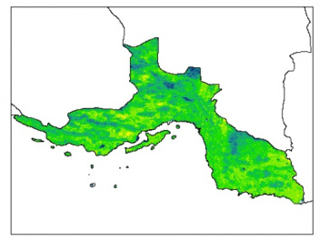 نقشه رطوبت اشباع خاک سطحی (در عمق صفر سانتیمتری) استان هرمزگان