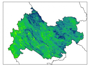 نقشه رطوبت اشباع خاک سطحی (در عمق صفر سانتیمتری) استان كرمانشاه