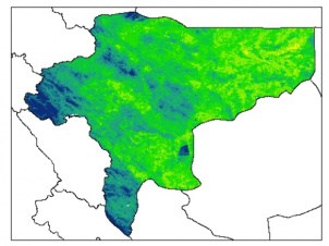 نقشه رطوبت اشباع خاک در عمق 5 سانتیمتری استان اصفهان