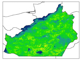 نقشه رطوبت اشباع خاک در عمق 5 سانتیمتری استان سمنان