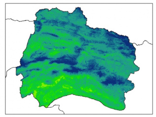نقشه رطوبت اشباع خاک در عمق 15 سانتیمتری استان خراسان شمالي