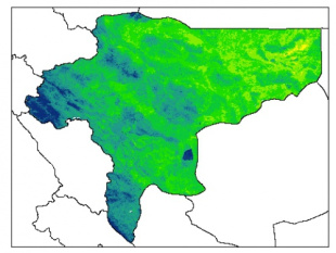 نقشه رطوبت اشباع خاک در عمق 15 سانتیمتری استان اصفهان