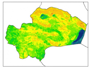 نقشه رطوبت اشباع خاک در عمق 100 سانتیمتری استان قم