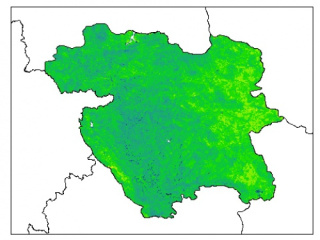 نقشه رطوبت اشباع خاک در عمق 100 سانتیمتری استان كردستان