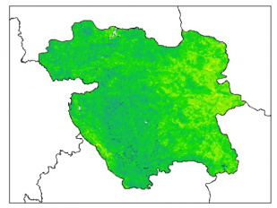 نقشه رطوبت اشباع خاک در عمق 200 سانتیمتری استان كردستان