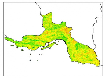 نقشه رطوبت اشباع خاک در عمق 200 سانتیمتری استان هرمزگان