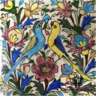 کاشی لعاب دار قدیمی با نقش زیبای گل و پرنده -کد 3