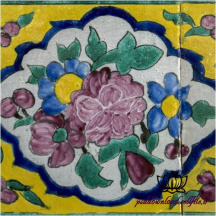 کاشی لعاب دار کاخ گلستان با نقش گل و بوته -کد 24