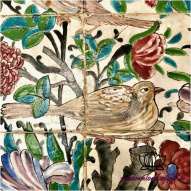 نمایی از کاشی کاری دوره اسلامی با نقش زیبای گل و پرنده-کد 62